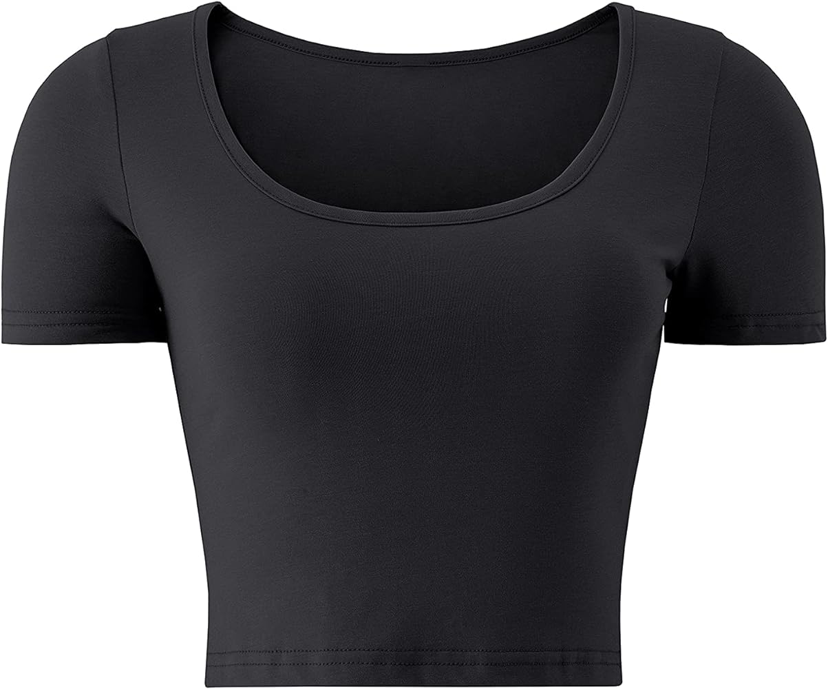 Lightweight Crop Tops Stretchy Slim Fit Workout Shirts for Women