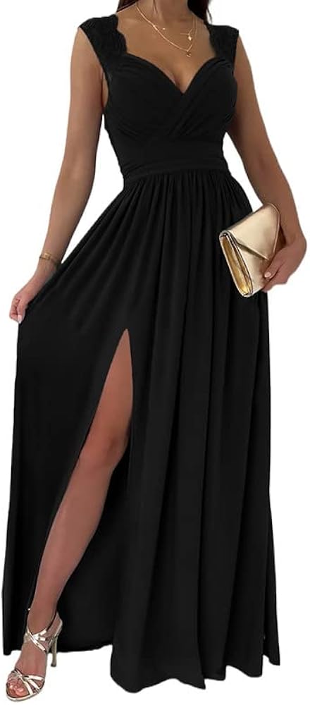 Dokotoo Womens 2024 Formal Dresses Wrap V-Neck Ruched Sexy Bridesmaid Wedding Guest Maxi Dresses