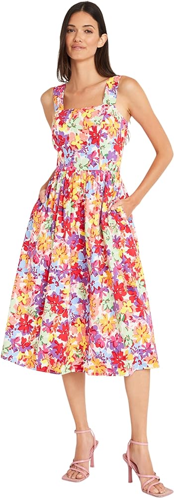 Maggy London Women's Sleeveless Shoulder Strap Dress with Full Skirt