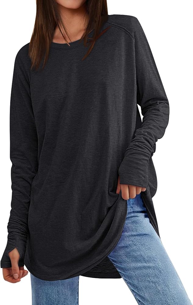 AUTOMET Womens Long Sleeve Shirts Crew Neck Casual Tshirts Fall Fashion Tops Loose Fit Lightweight Y2k Outfits Clothes