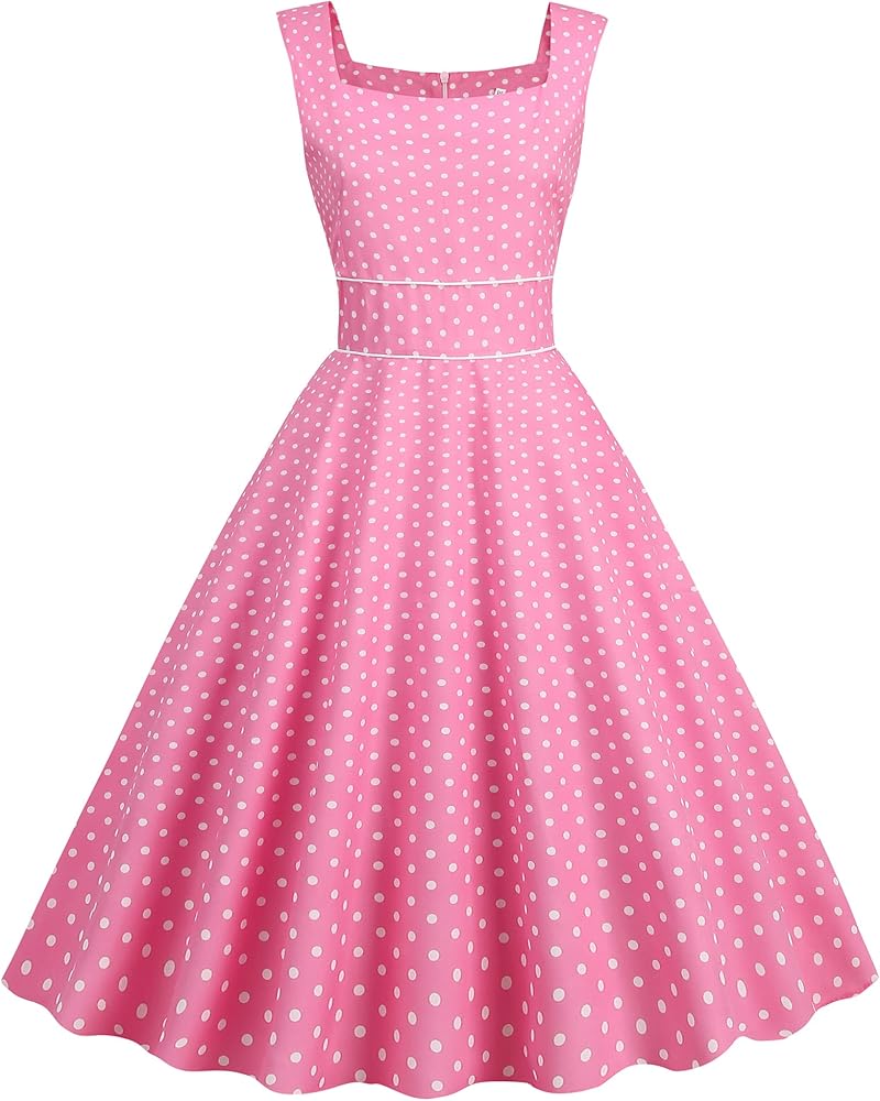 Wellwits Women's Strap Sundress Polka Dots Simple Elegant 1950s Vintage Dress