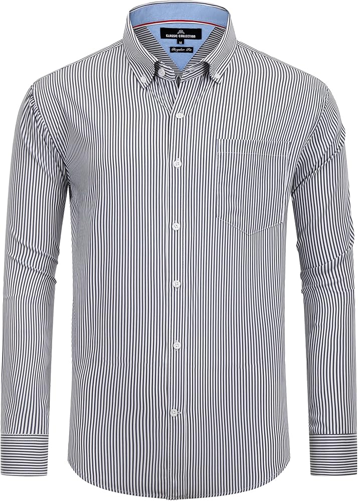 Alimens & Gentle Men's Cotton Stripe Button Down Shirts Long Sleeve Regular Fit Dress Shirts