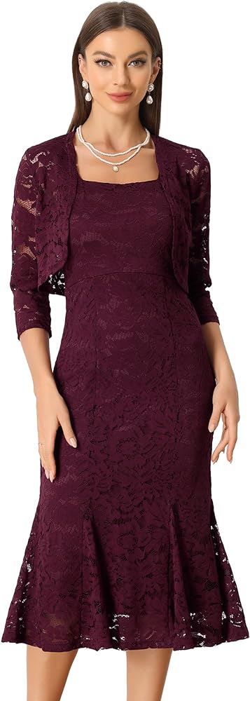 Allegra K Evening Lace Dress for Women's 2 Pieces Outfits Wedding Guest Sleeveless Dresses