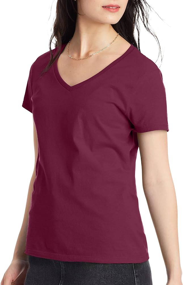 Hanes Women's Perfect-t V-neck T-shirt, Ring-spun Cotton Short Sleeve Tee for Women