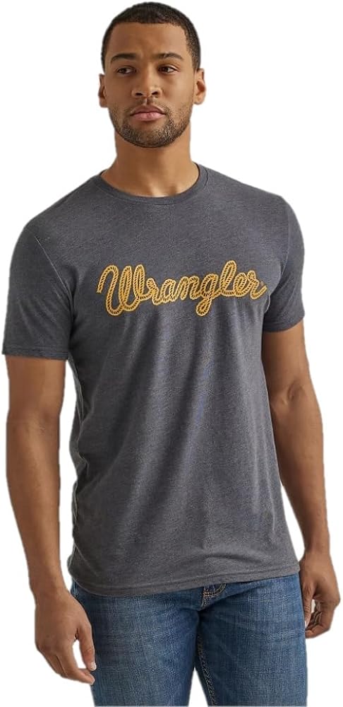 Wrangler Men's Western Crew Neck Short Sleeve Tee Shirt, Charcoal Heather