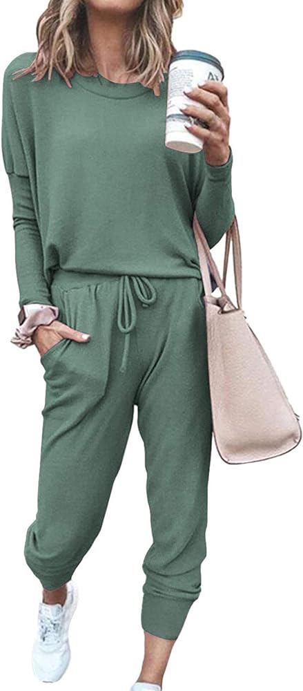 PRETTYGARDEN Women's 2024 Fall Two Piece Outfit Long Sleeve Crewneck Pullover Tops and Long Pants Tracksuit