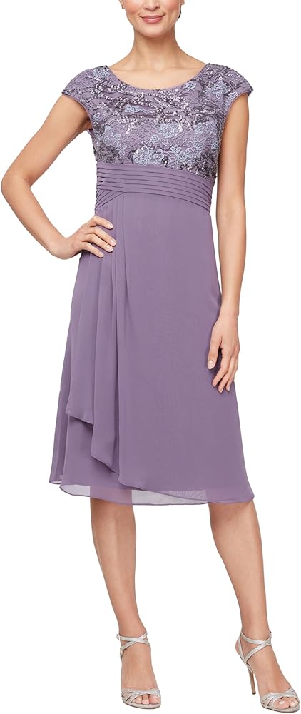 Alex Evenings Women's Short Sleeveless A-line Gown with Embroidered Empire Bodice, Cocktail Dress for Special Occasions