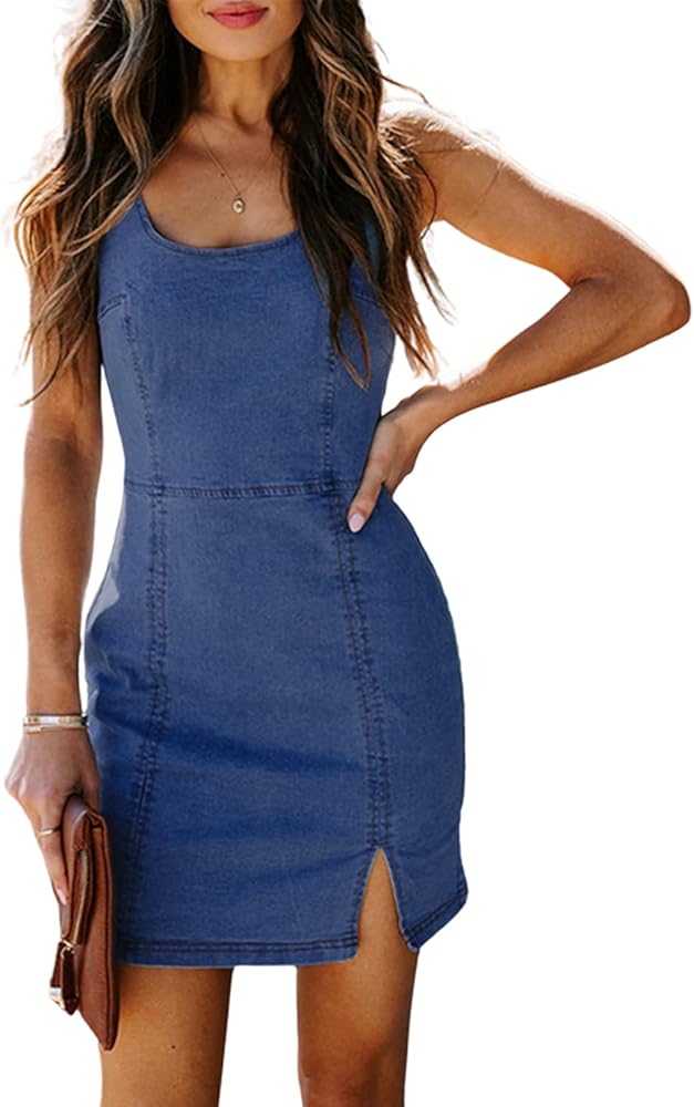 utcoco Denim Dress for Women 2024 Sexy Sleeveless Small Cute Split Tube Dresses Bodycon Mini Jean Dresses