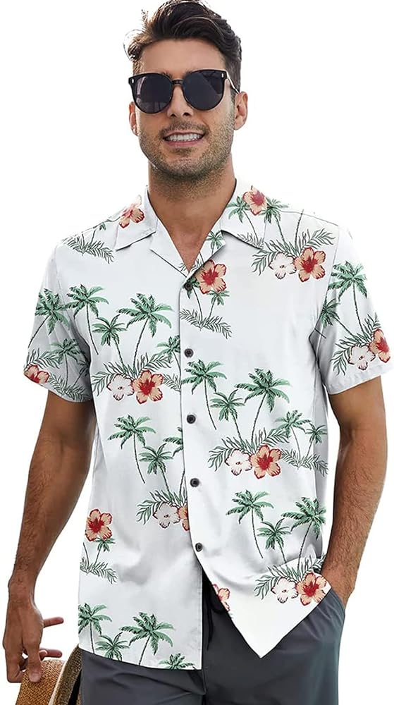 Century Star Mens Hawaiian Shirts Floral Casual Button-Down Shirts Short Sleeve Tropical Summer Shirts for Men