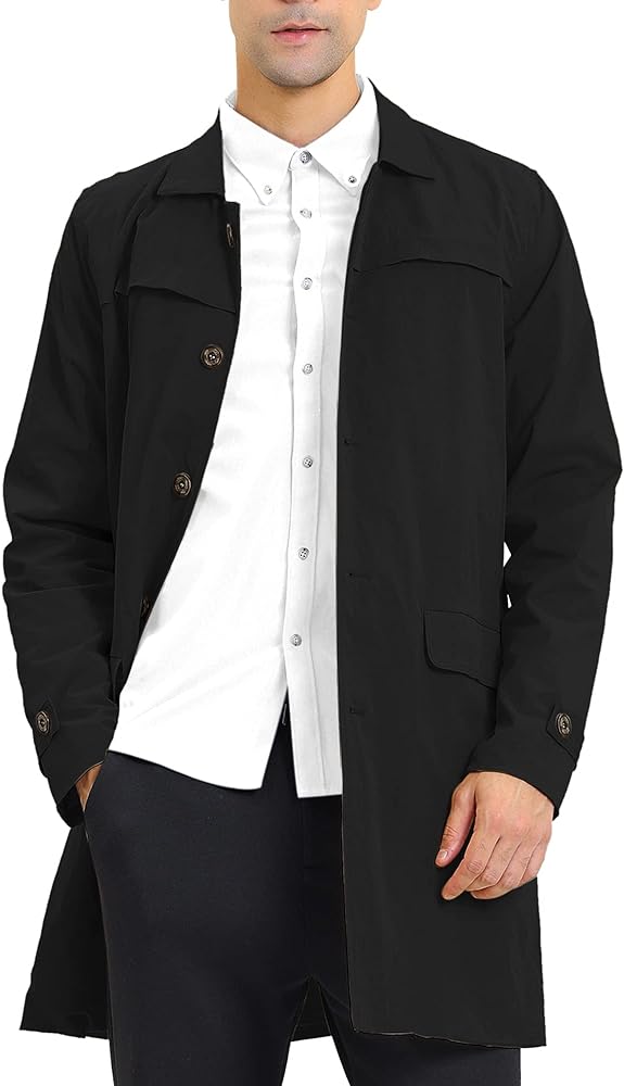 Lars Amadeus Men's Trench Coat Single Breasted Button Down Jacket Long Overcoat