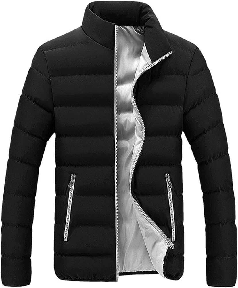 Ymosrh Varsity Jacket Men Winter Warm Slim Fit Thick Bubble Coat Casual Jacket Outerwear Jackets