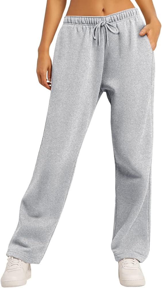 AUTOMET Women’s Fleece Lined Sweatpants Baggy Wide Straight Leg Pants