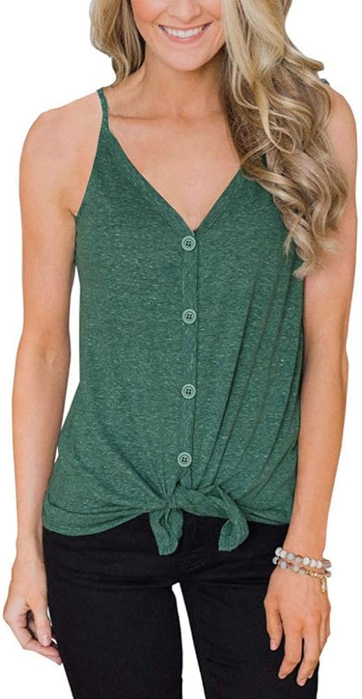 Button Down Tank Tops for Women Casual Summer Tops Sleeveless Basic Shirts Tie Front Strappy Blouses