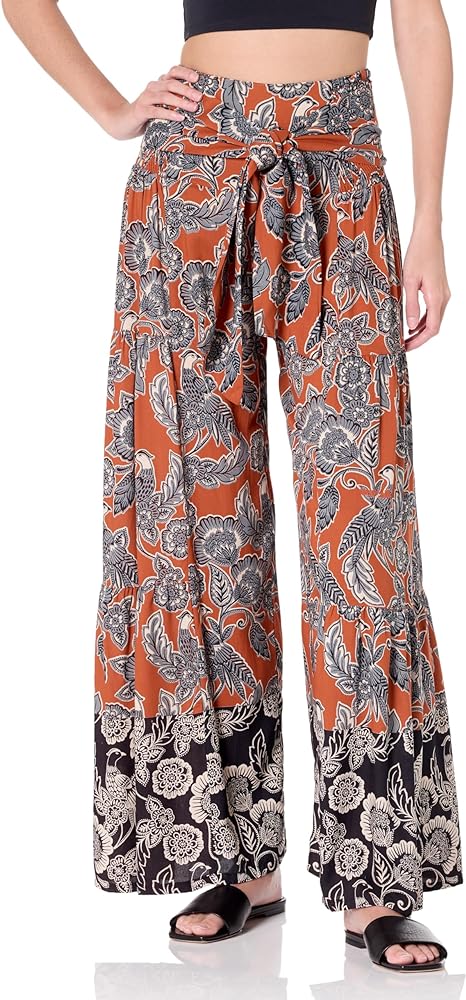 Angie Women's Wide Leg Floral Bird Print Pants