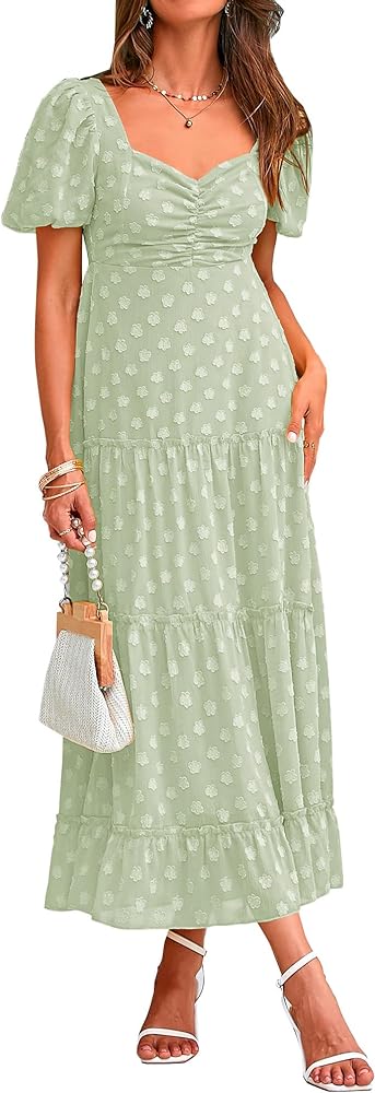 BTFBM Women's Summer Floral Dresses 2024 Casual Short Sleeve Square Neck Ruffle Long Beach Dress Loose Fit Boho Dress