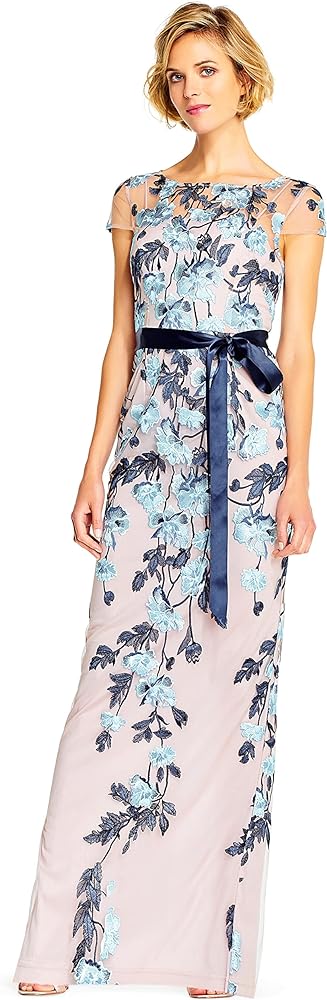 Adrianna Papell Women's Cascading Floral Colmn Gwn