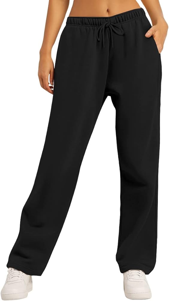 AUTOMET Women’s Fleece Lined Sweatpants Baggy Wide Straight Leg Pants