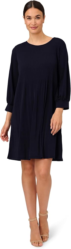 Adrianna Papell Women's Pleated Knit Crew Neck Dress