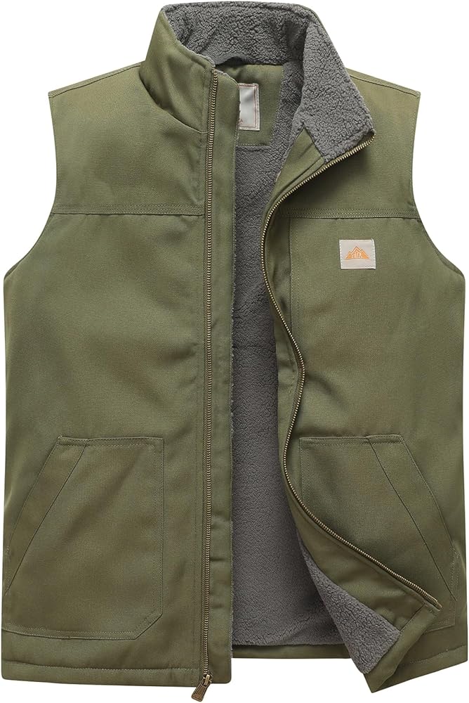 MOERDENG Men's Loose Fit Washed Duck Fleece-Lined Workwear Mock-Neck Vest