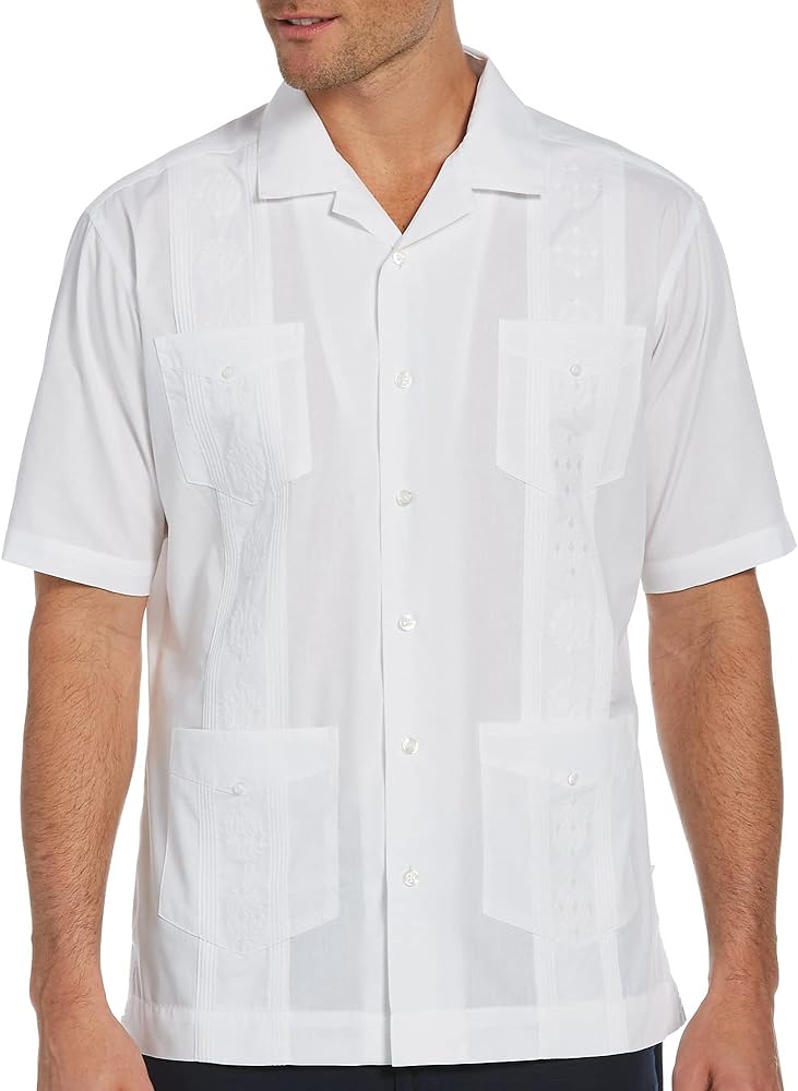 Cubavera Men's Four-Pocket Mini Pintuck Embroidered Authentic Guayabera Shirt, Short Sleeve Button Down