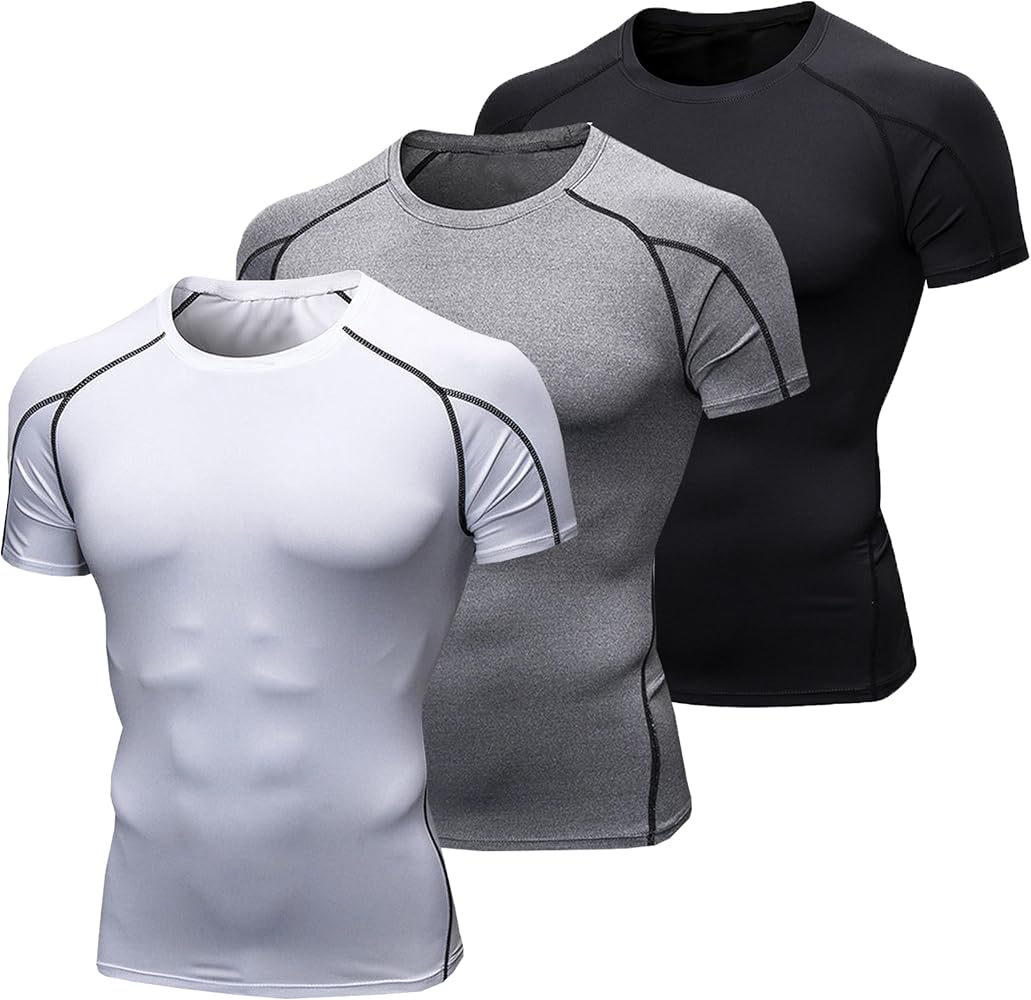 YUSHOW Mens Compression Shirts Short Sleeve Quick Dry for Workout Running Athletic Base Layer Moisture Wicking