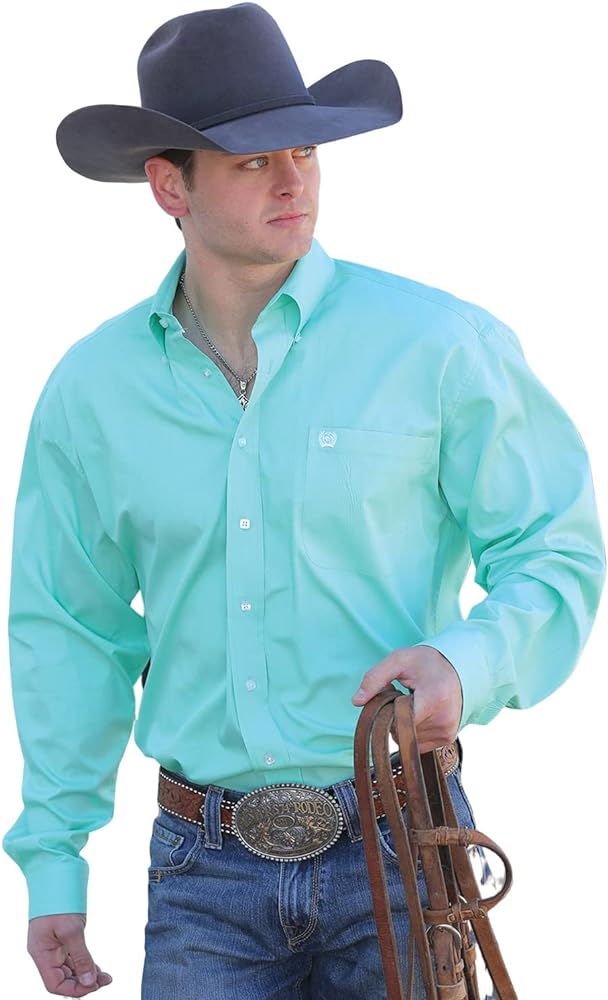 Cinch Western Shirt Mens L/S Logo Pocket Button Down Green MTW1104237