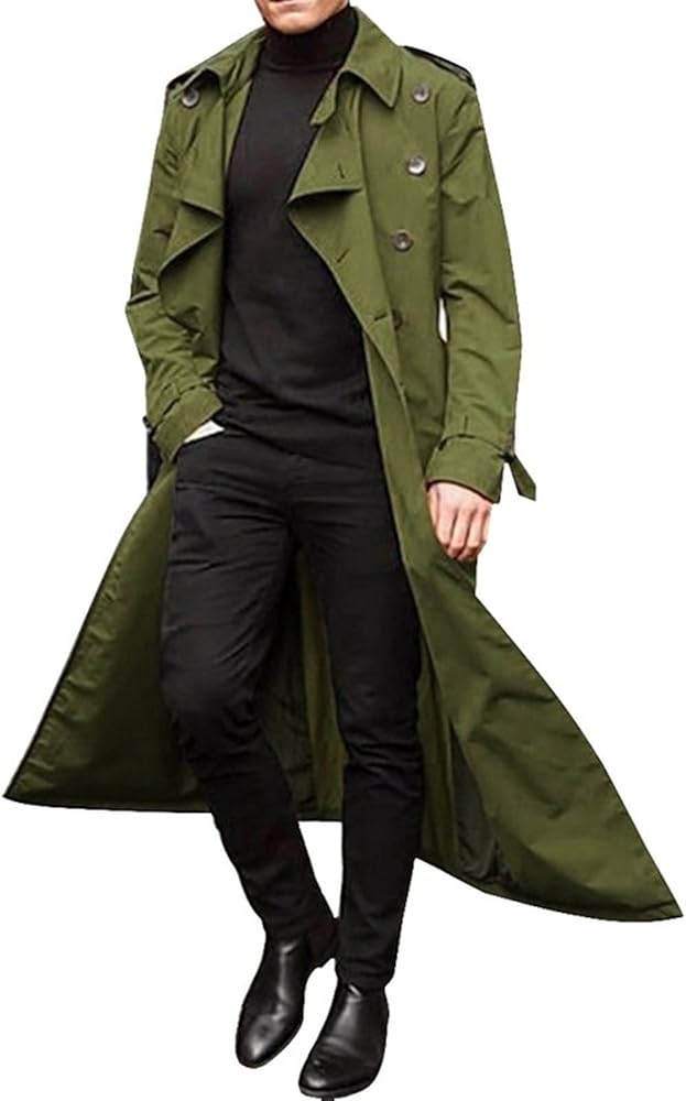 Ymosrh Mens Coats and Jackets Plus Size Luxury Full Length Trench Coat Long Wool Overcoat Winter Fashion Jackets