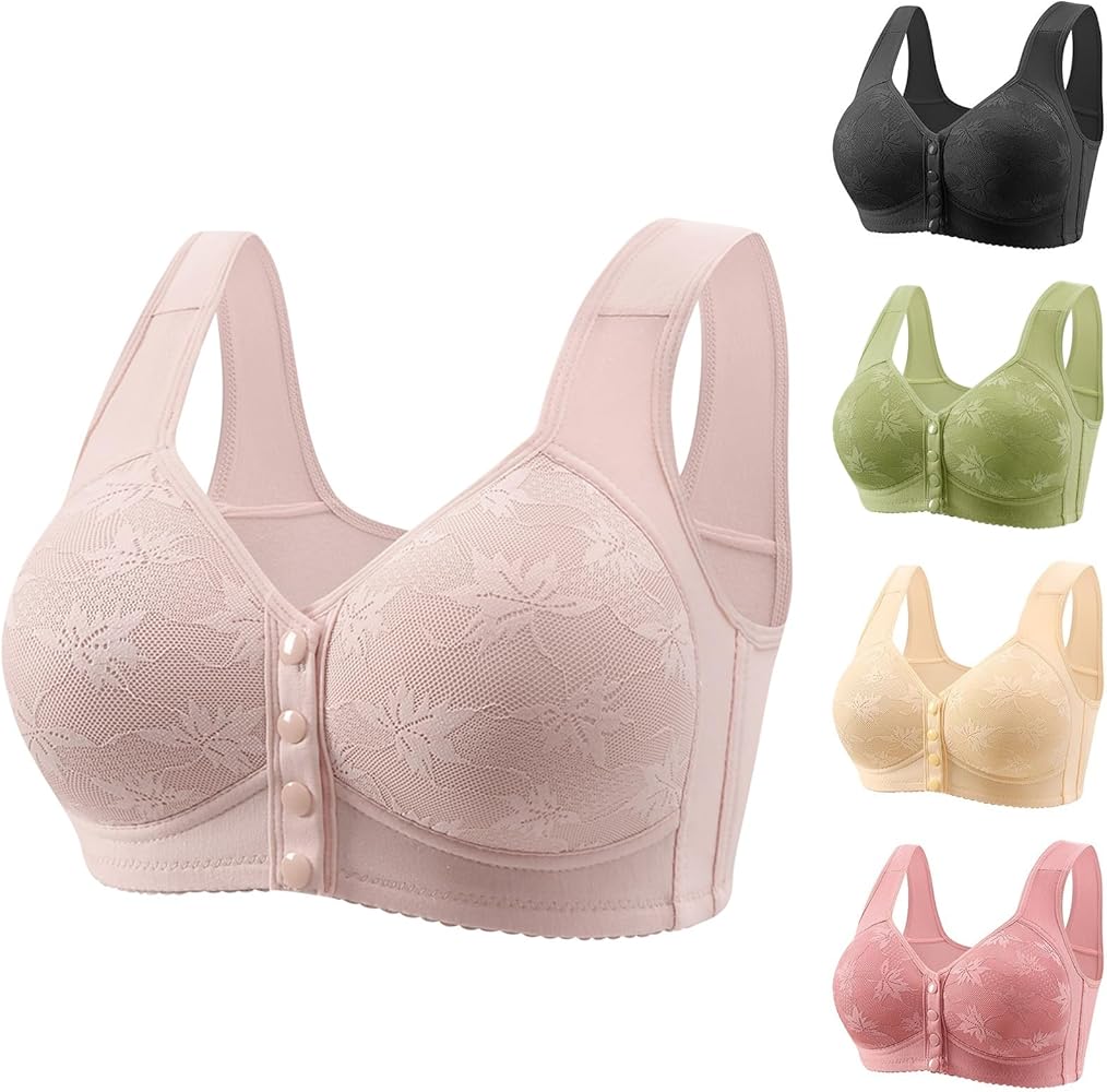 Daisy Bras for Older Women Front Closure Bras Push Up Bra No Underwire Plus Size Front Button Bra