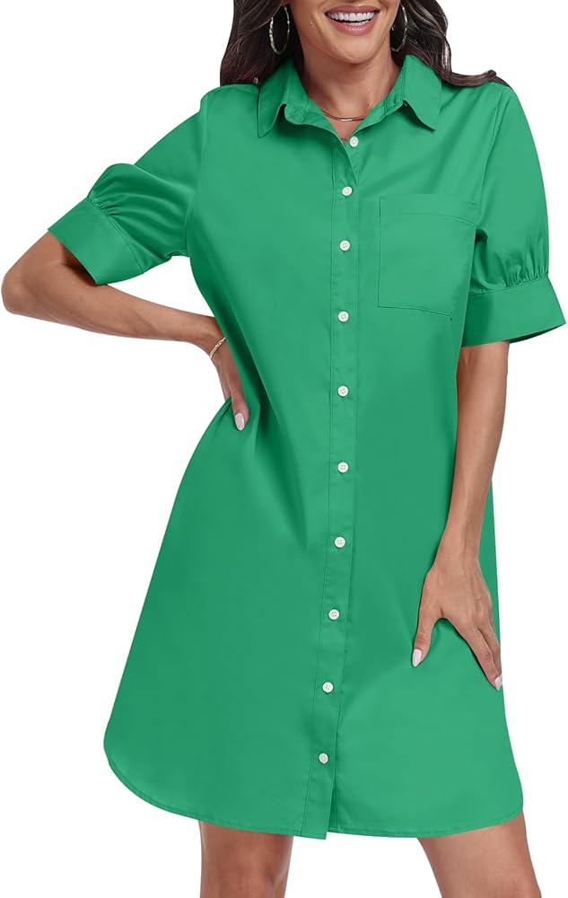 ANRABESS Womens Button Down Shirt Dress with Pockets Short Sleeve Loose Business Casual Summer Beach Tunics Dresses Tops