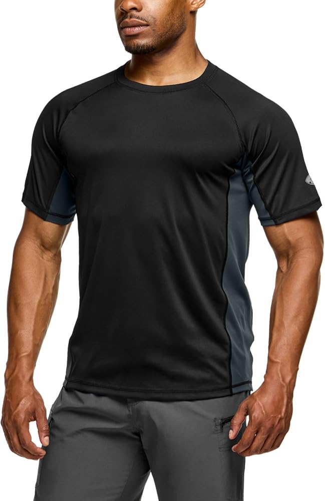 TSLA CLSX Men's Rashguard Swim Shirts, UPF 50+ Protection Quick Dry, Stretch Comfort Fit, Flatlock Seams, Outdoor & Water Sports, Flow Black & Charcoal, XX-Large