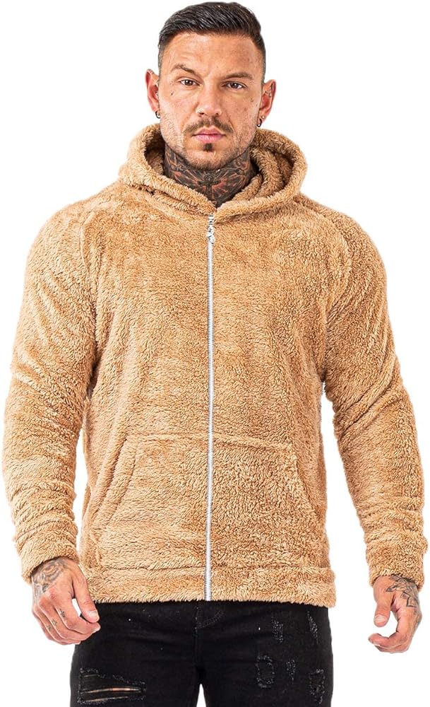 GINGTTO Mens Fluffy Sweatshirt Sherpa Plush Zipper Hoodie for Men Cozy Warm