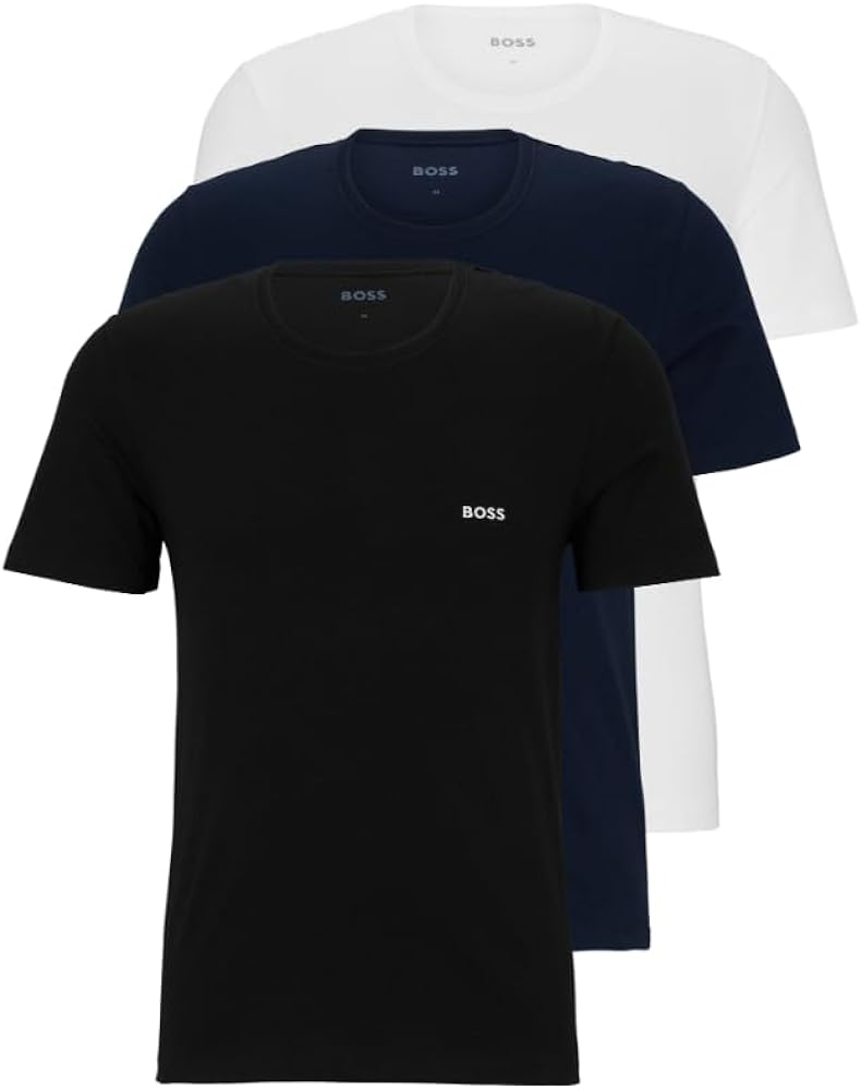 BOSS mens 3-pack Crew Neck Cotton Jersey T-shirts T Shirt, Blue Navy, Dark Grey, Soil Black, Large US