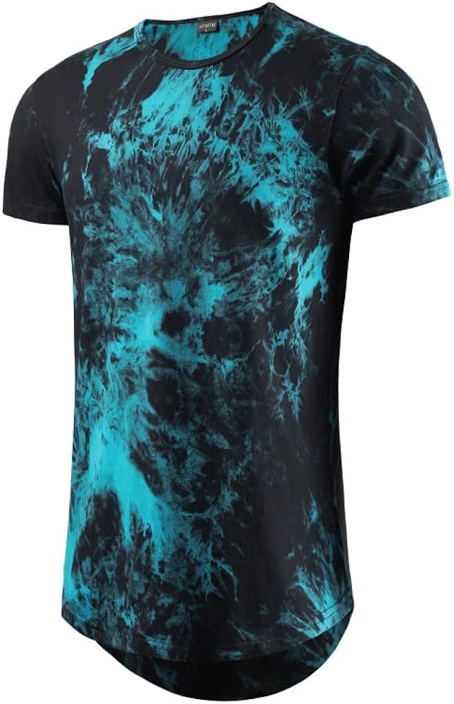 LETAOTAO Long Shirts for Men Hip Hop Shirts Longline Tie Dye Shirts Hipster Gym T Shirts Scallop Tee(Regular&Big and Tall)