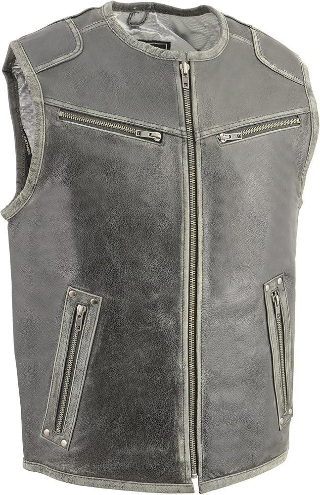 Milwaukee Leather Men's Standard MLM3536 Vintage Distressed Grey Motorcycle Leather Vest