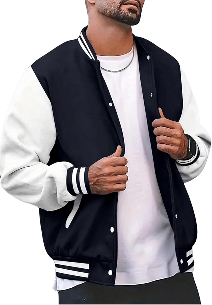 SOLY HUX Men's Color Block Varsity Jacket Long Sleeve Casual Baseball Jacket