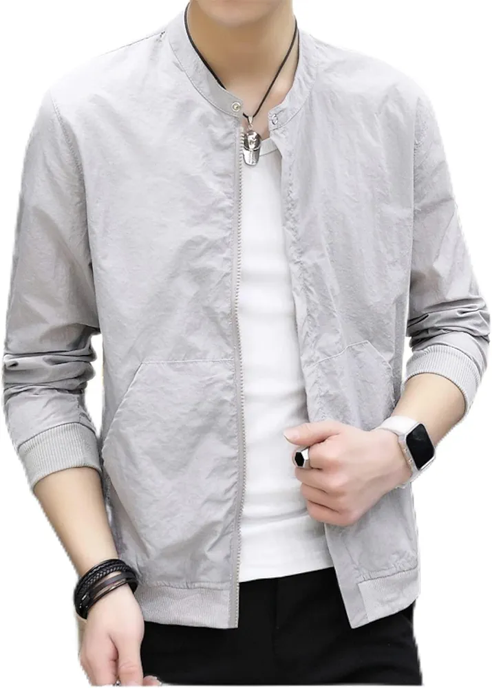 Clothing Summer Coats Male Jacket Ultra Light Clothing Breathable Jacket Coat Men Zipper,Grey,XXXL