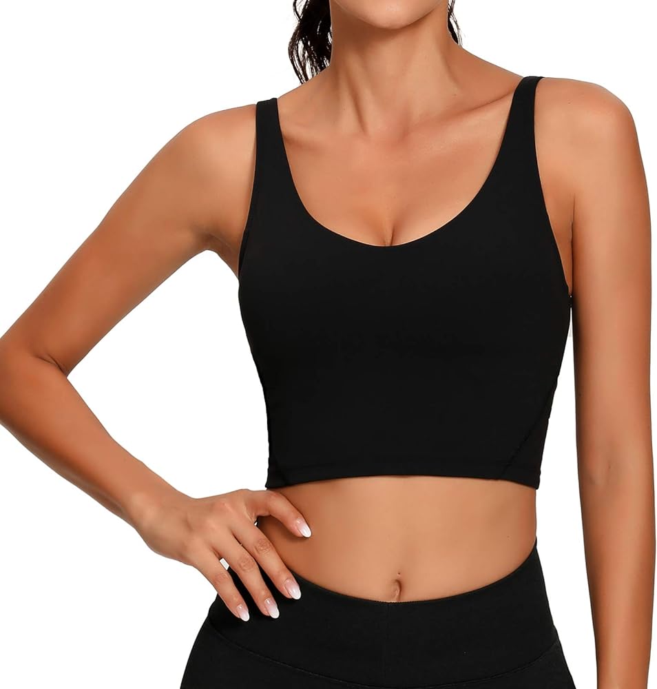 Lemedy Women Sports Bra Longline Crop Tank Top Padded Workout Running Yoga