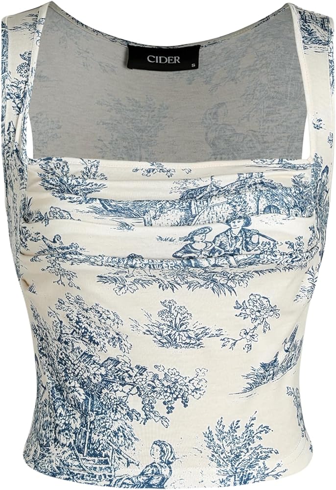 CIDER Toile de Jouy Square Neck Tank Top