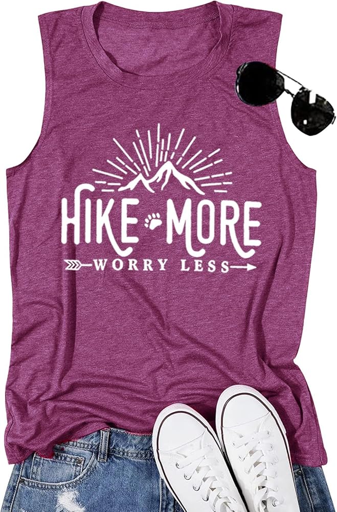 Hiking Shirt for Women Adventure Mountain Graphic Athletic Shirts Funny Hike More Worry Less Tee Tops