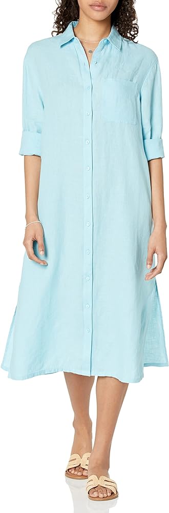 The Drop Women's Fiona Relaxed Linen Midi Shirt Dress