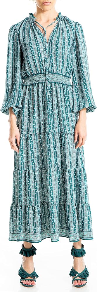 Max Studio Women's Long Sleeve Tiered Dress