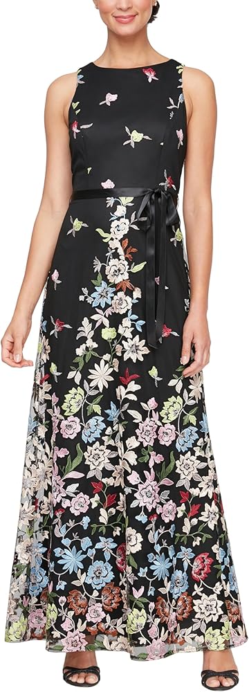 Alex Evenings Women's Long Sleeveless Embroidered A-line Dress